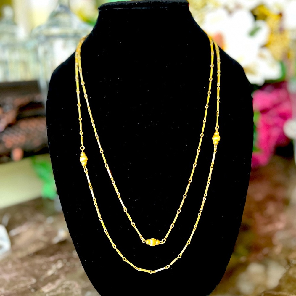 Vintage Monet 54 in Bar and Bead Single Strand Gold Necklace